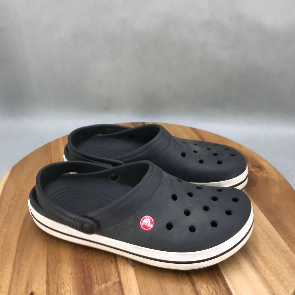 Crocs Crocband Clogs Mens Size 9 Black White Rubber Slip On Comfort Shoes